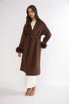 Chocolate Brown Fur Cuff Coat