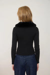 Black Faux Fur Collar Cardigan