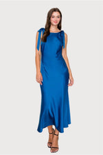 Cobalt Satin Cowl Back Midi Dress