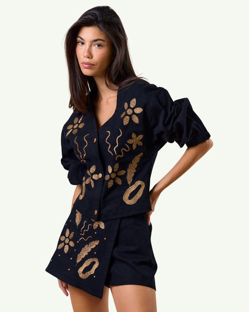 Black and Gold Embroidered Jacket Top