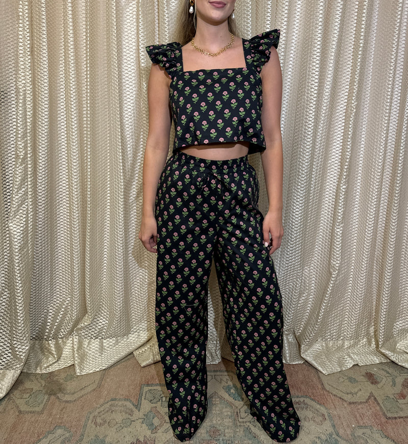 Black Floral Pant Set