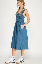Denim Ruffle Midi Dress