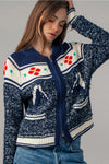 Floral Horse Zip Up Sweater