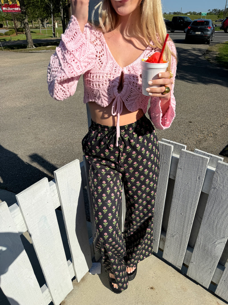 Pink Knit Crochet Top