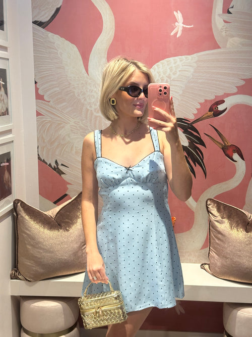 Elora Baby Blue Polka Dot Mini Dress