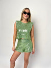 Jazzy Green Sequin Set Shorts