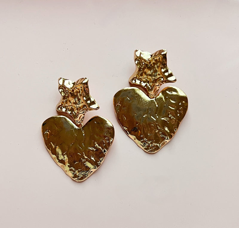 Hammered Heart & Star Earrings