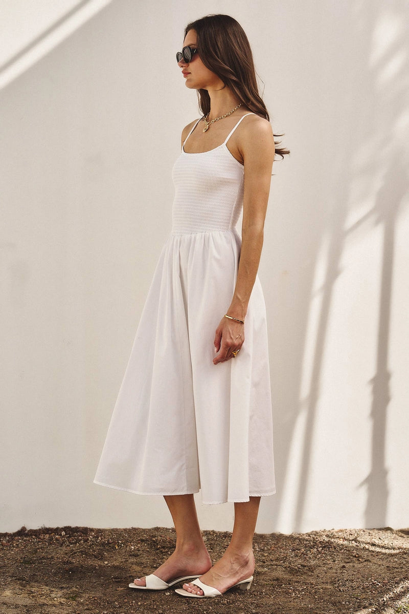 smocked cotton dress White Smocked Cotton Midi Dress Medium