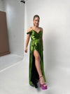 Metallic Green Pleated Gown