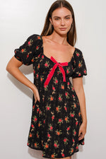 Red Floral Babydoll Dress