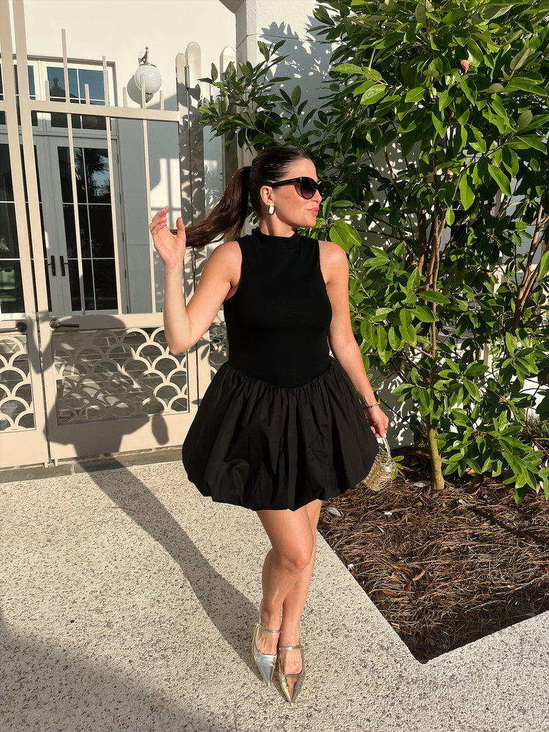 Black Mock Neck Bubble Dress
