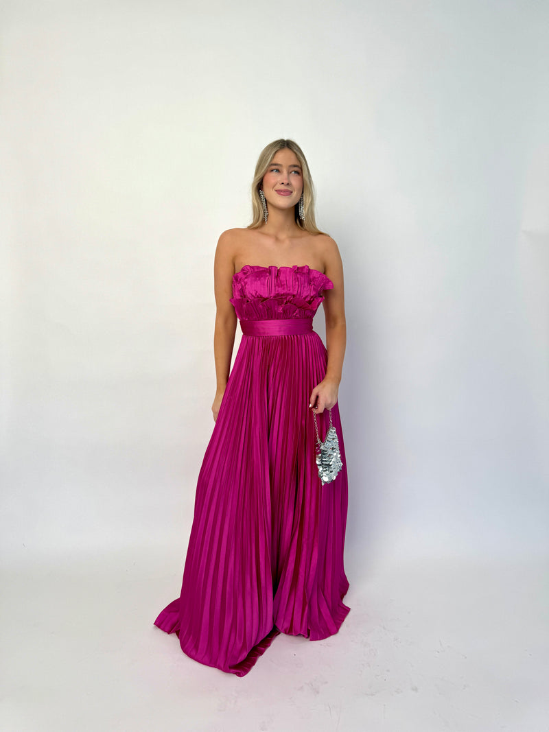 Magenta Pleated Gown