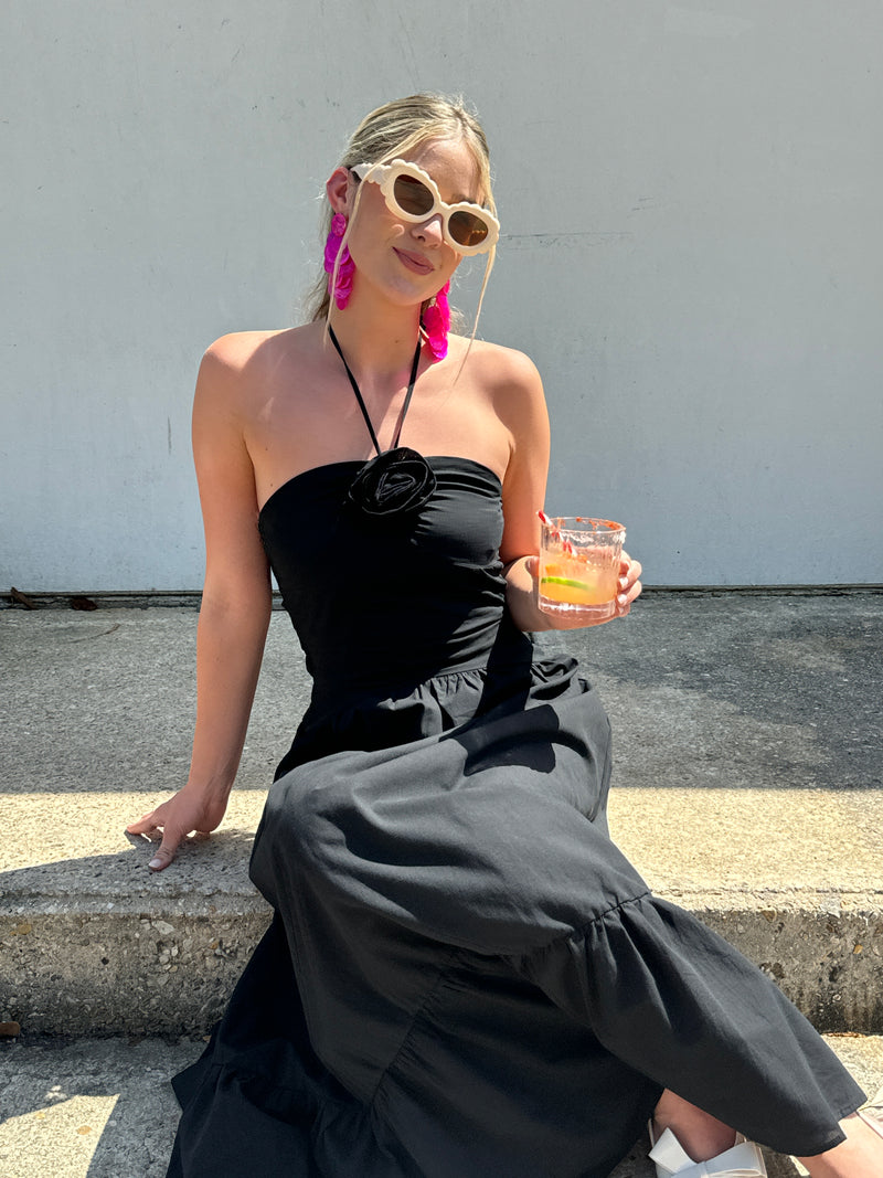 Black Rosette Maxi Dress