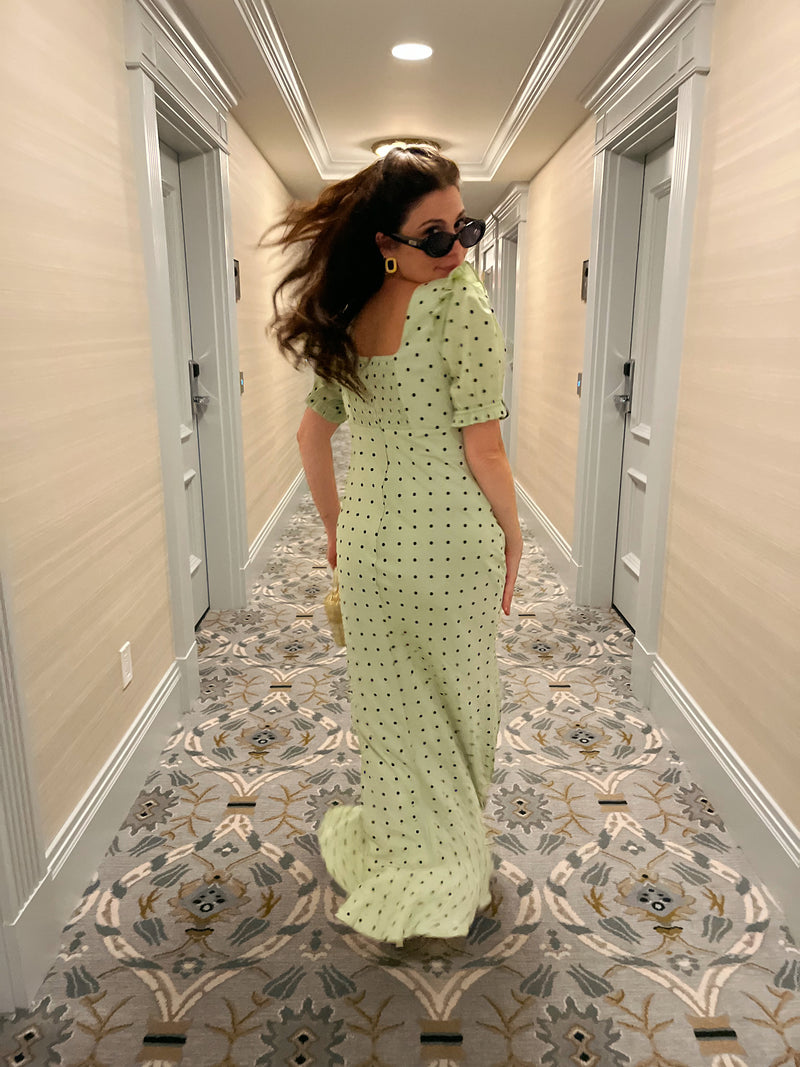 Seafoam Puff Sleeve Polka Dot Dress