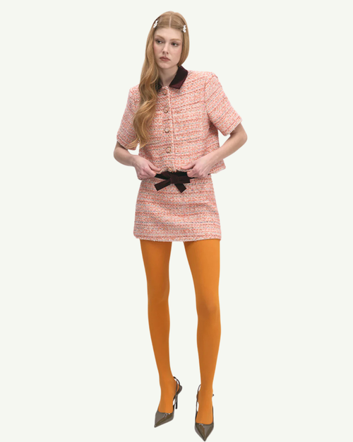 Salmon Tweed Set Button Down Jacket Top