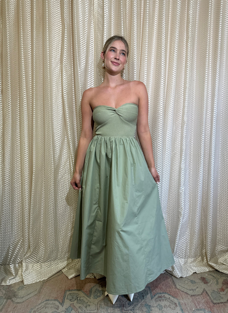 Light Olive Twist Front Maxi Dress