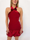Red Bow Bubble Hem Mini Dress