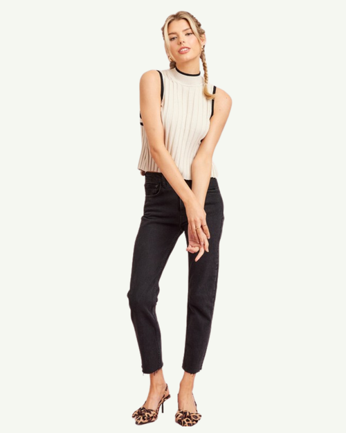 Beige Contrast Knit Tank Top