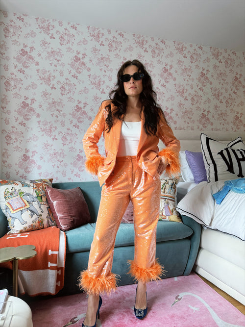 Orange Sequin Feather Pants