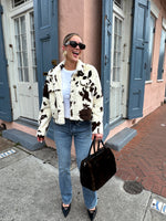 Cow Print Faux Fur Short Jacket