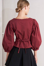 Sophia Maroon Scalloped Blouse