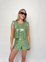 Jazzy Green Sequin Set Shorts