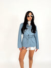 Powder Blue Faux Leather Belted Jacket