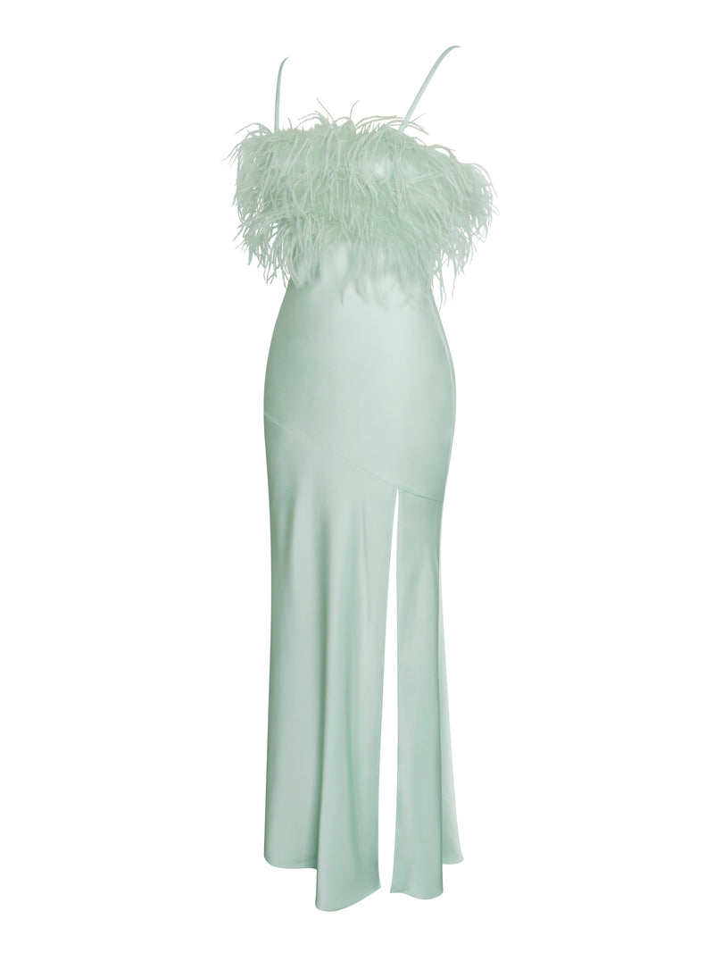 Mint Green Feather Midi Dress