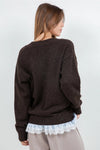 Gabby Espresso & Lace Trim Sweater Top