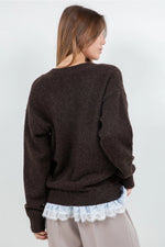 Gabby Espresso & Lace Trim Sweater Top