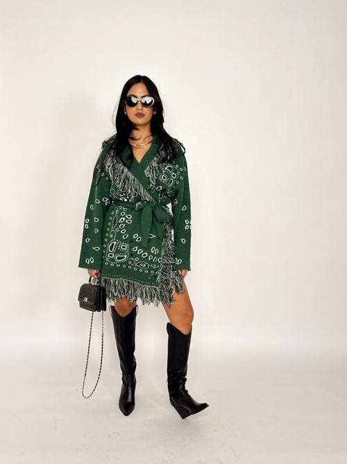Green Paisley Fringe Sweater