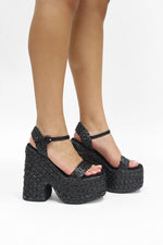 Black Rafia Block Heels