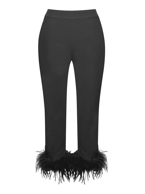 Black Feather Hem Pants