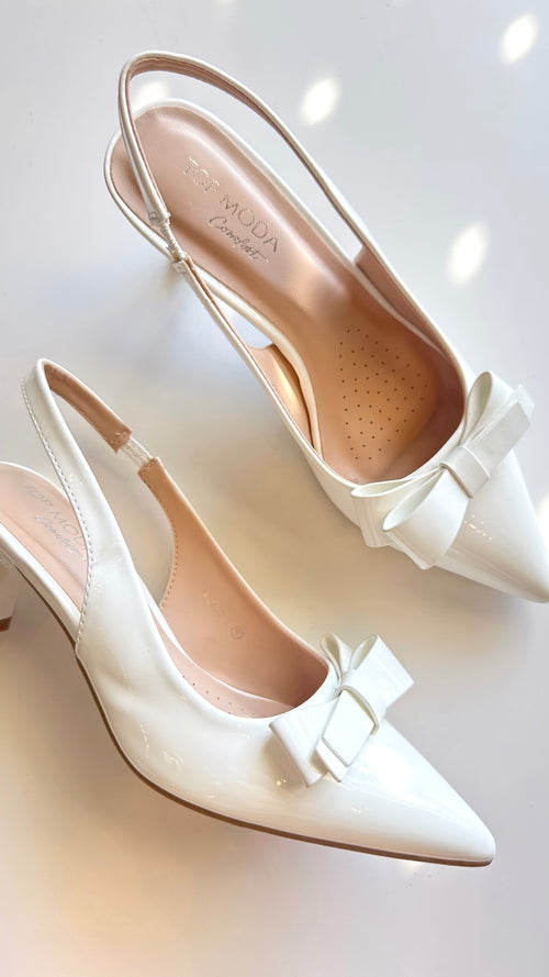 White Bow Slingback Heels