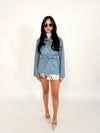 Powder Blue Faux Leather Belted Jacket