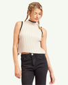 Beige Contrast Knit Tank Top