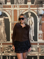 Chocolate Faux Fur Collar Cardigan