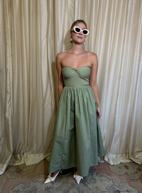 Light Olive Twist Front Maxi Dress