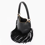 Black Leather Fringe Mini Purse