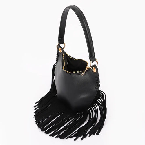 Black Leather Fringe Mini Purse