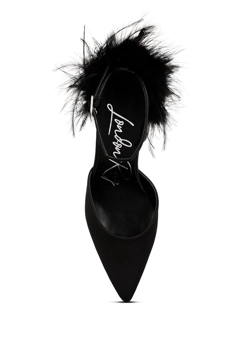Black Feather Pointed Toe Heels