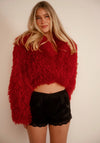 Red Faux Shearling Cropped Jacket