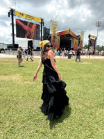 Black Ruffled Top & Maxi Skirt Set