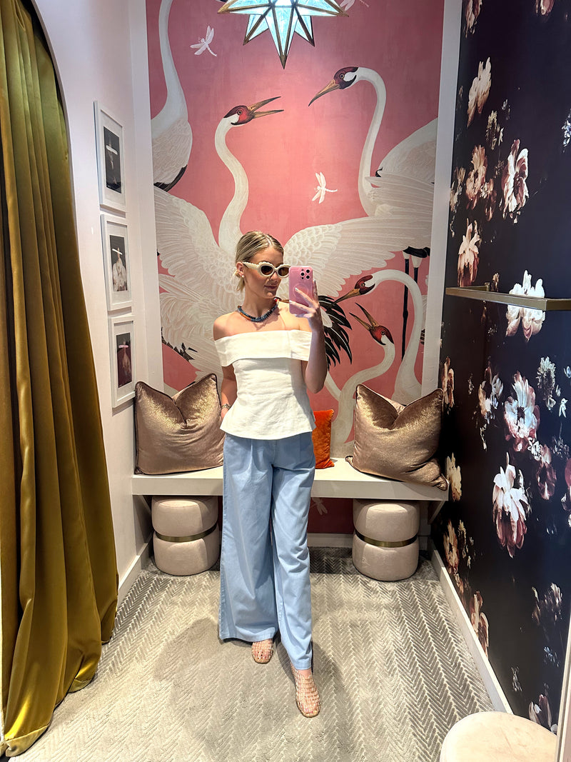 Powder Blue Wide Leg Trousers