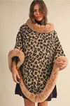 Leopard Fur Trimmed Poncho
