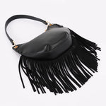 Black Leather Fringe Mini Purse