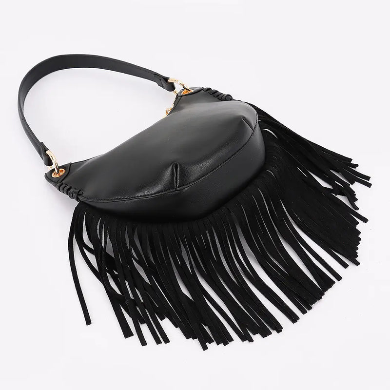 Black Leather Fringe Mini Purse