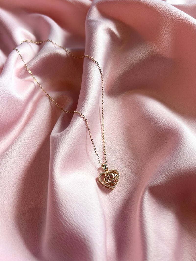Rose Heart Rhinestone Necklace