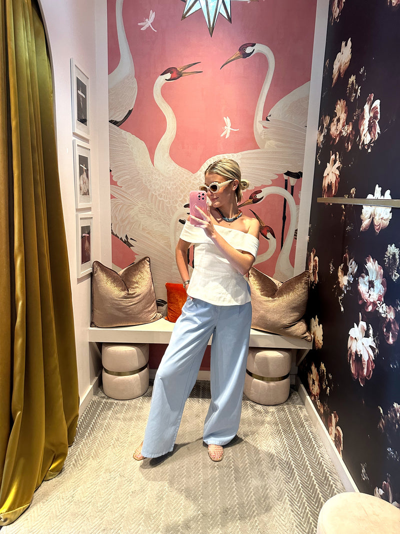 Powder Blue Wide Leg Trousers