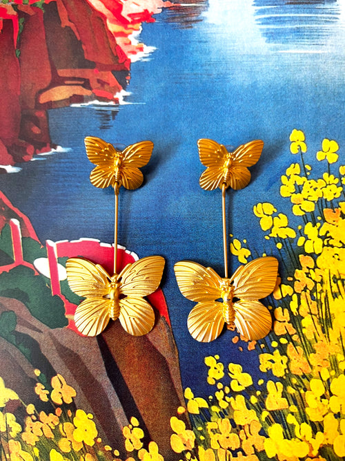 Matte Gold Butterfly Earrings